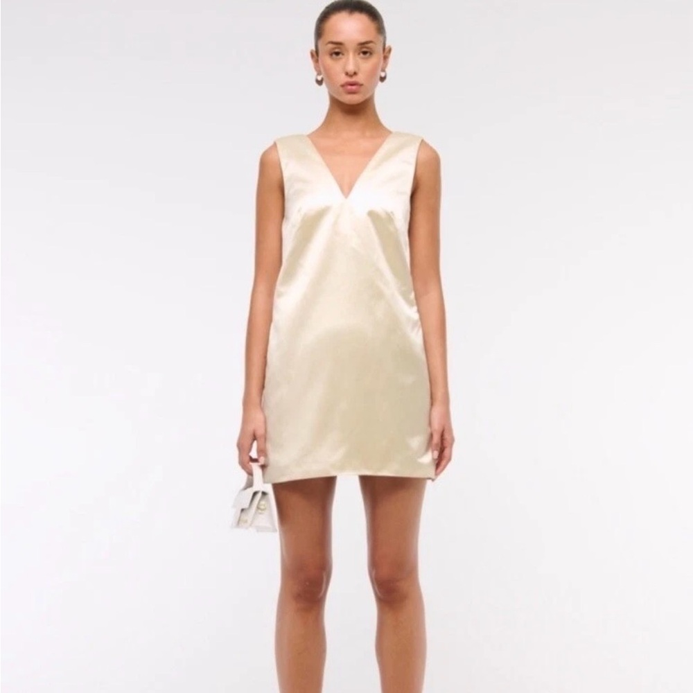 Abercrombie & Fitch Women's Plunge Bow-Back Mini Dress Beige Size Small
